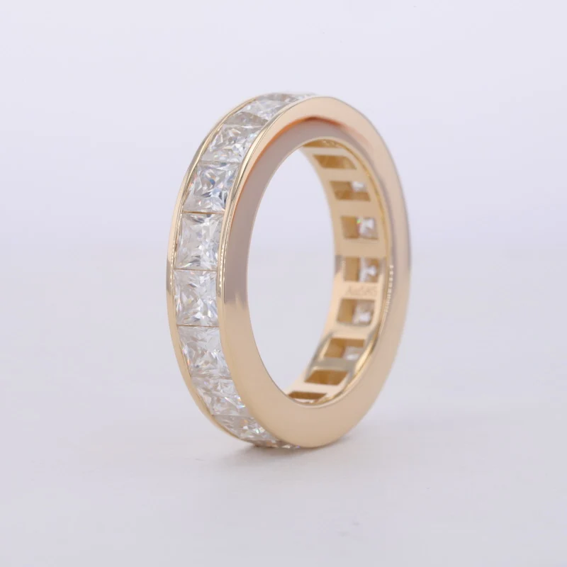 2023 Hot Sale 14k Yellow Gold Ring Princess Cut  3.5*3.5mm Moissanite Lab Grown Diamond Men Band