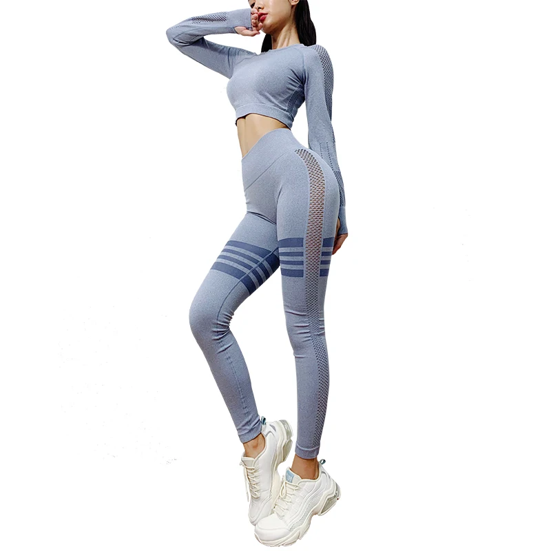 
Two Piece Activewear Gym Long Sleeve Oem Leggings Set Seamless Yoga Wear Set Custom Women Yoga Set 