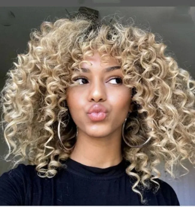 Premier Brazilian Blonde 13x4 Human Hair Wigs With A Bang Ombre 613 Long Bangs For Black Women