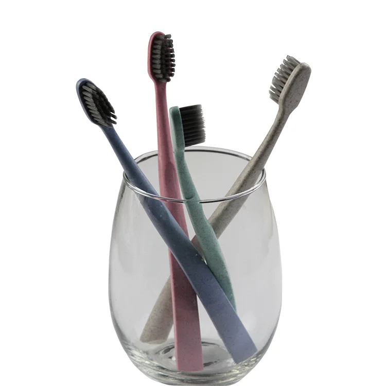 Eco-friendly beautiful custom color affordable green travel and home use wheat straw toothbrush