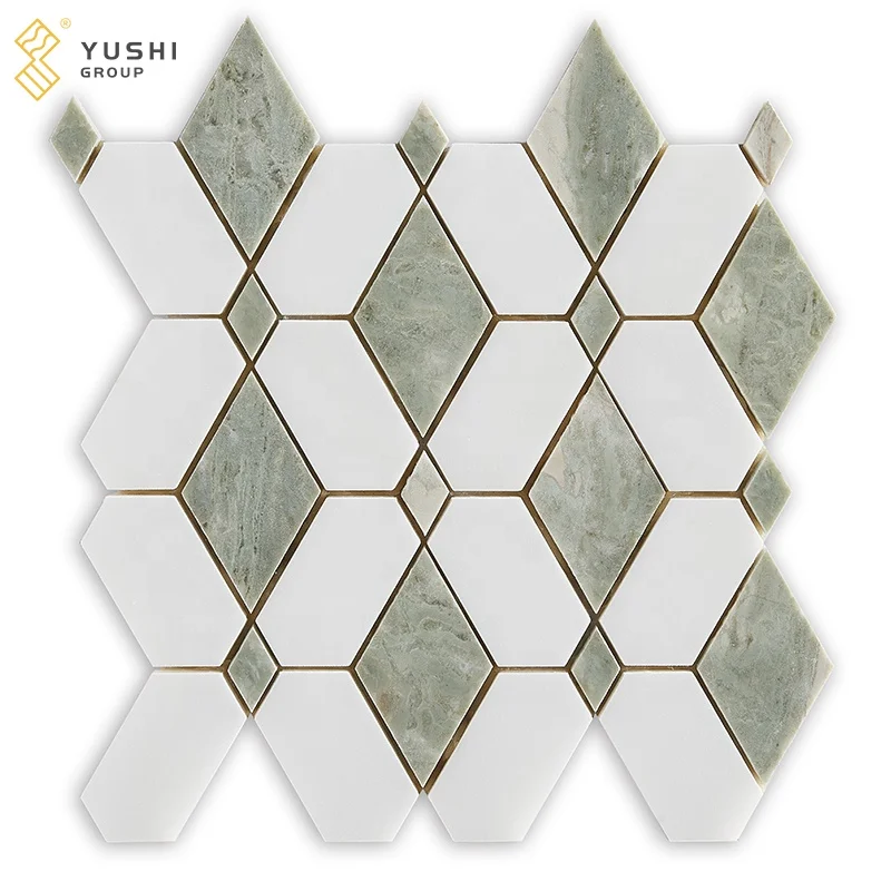 Yushi Group attractive Mosaic Marble Green+Sichuan White mosaic for flooring tile and deco