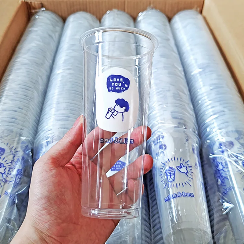Disposable Plastic PP Bubble Tea Cup 12oz 16oz 24oz Boba Tea Coffee Juice PP Cup Clear or Printed with Lids