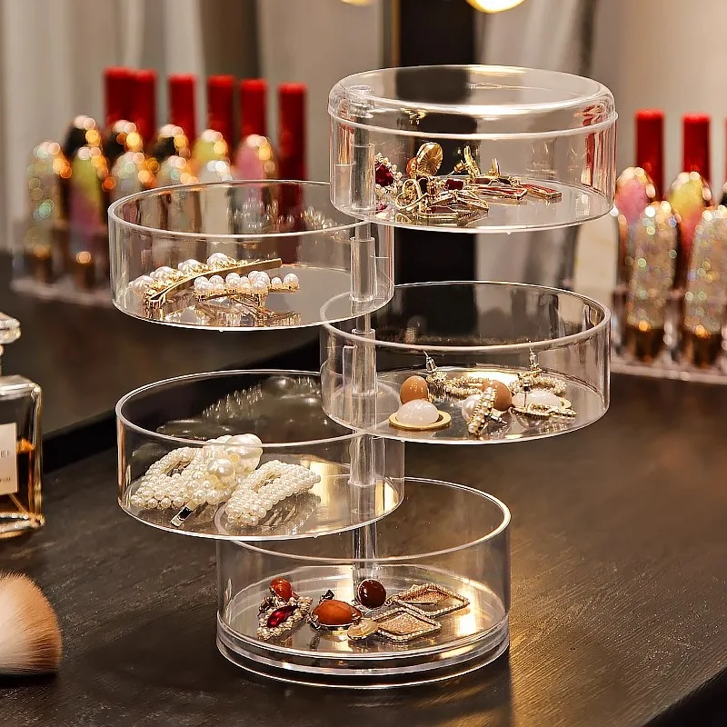 Light Luxury High-End Plastic Storage Box Multi-Layer Rotating Cosmetics Jewelry Container Dust-Proof Transparent Jewelry