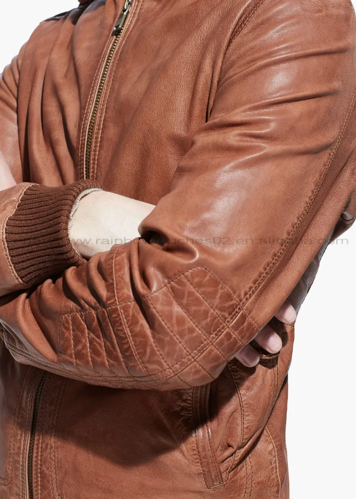 Custom brown Winter jacket wholesale polyester leather straight jacket men