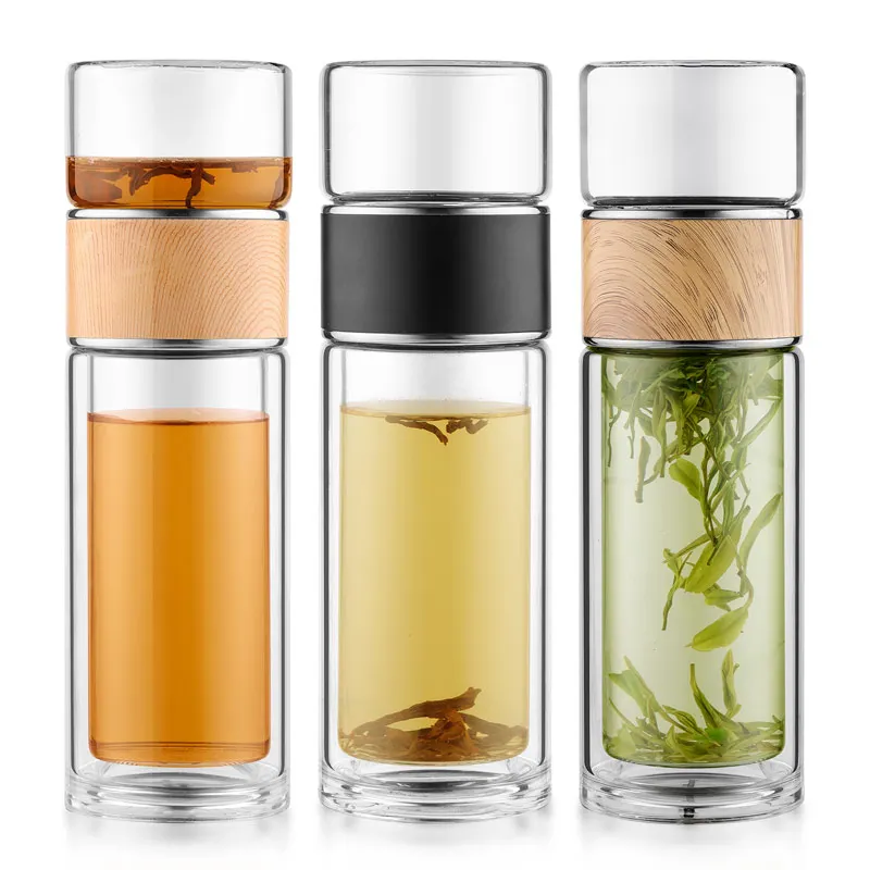 2024 New Design Water Separation Design Tea Cup Portable Double Wall Tea Glass Bottle With Stainless Steel Filter Tea Maker