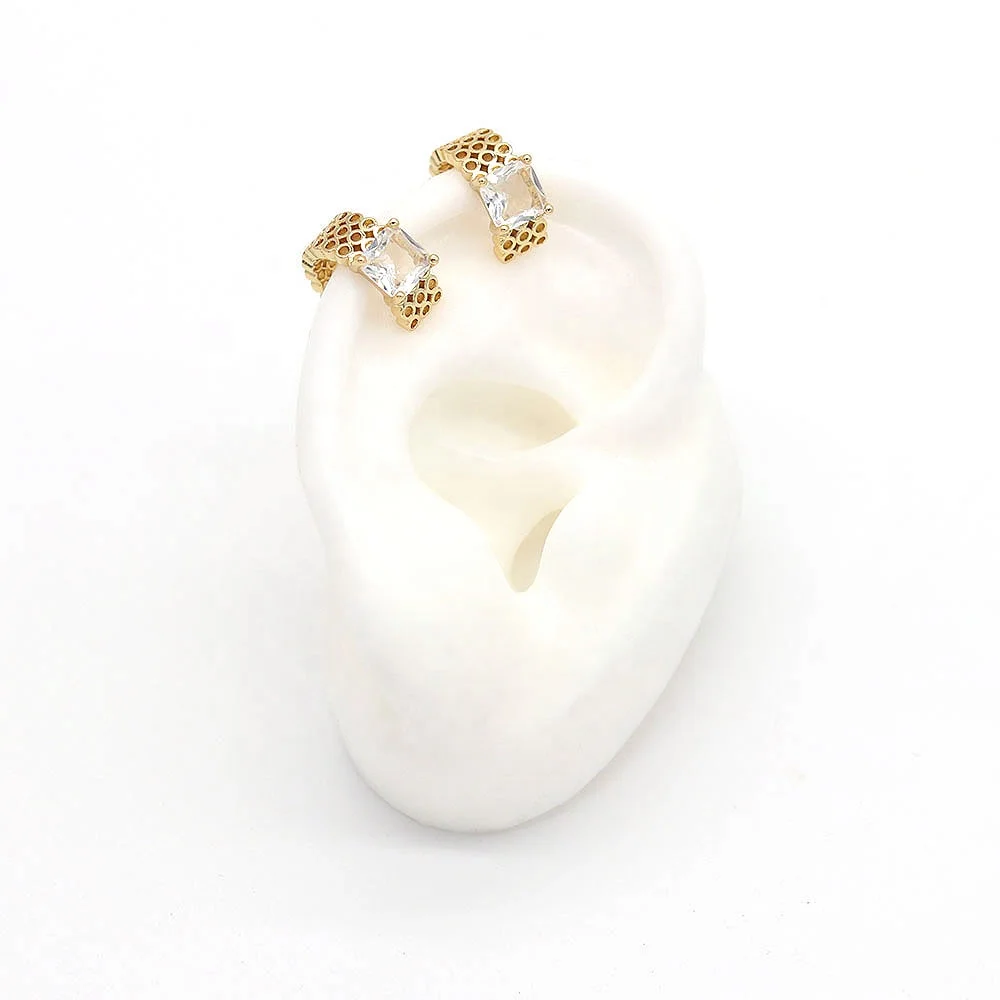 Hot Jewelry Accessory Simple Brass 18k Gold Plated watch strap Cubic Zircon Cuff Earrings For Men women