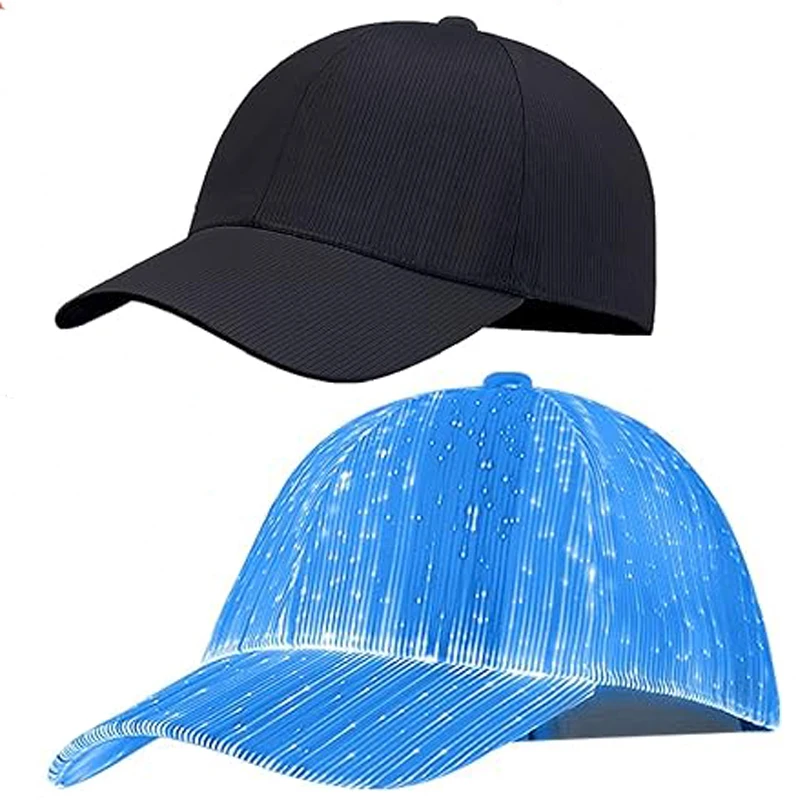 RGB 7 Color Flashing Led Fiber Optic Hat Night Light Built-in Battery Concert Neon Glowing Hat Fisherman Baseball Cap