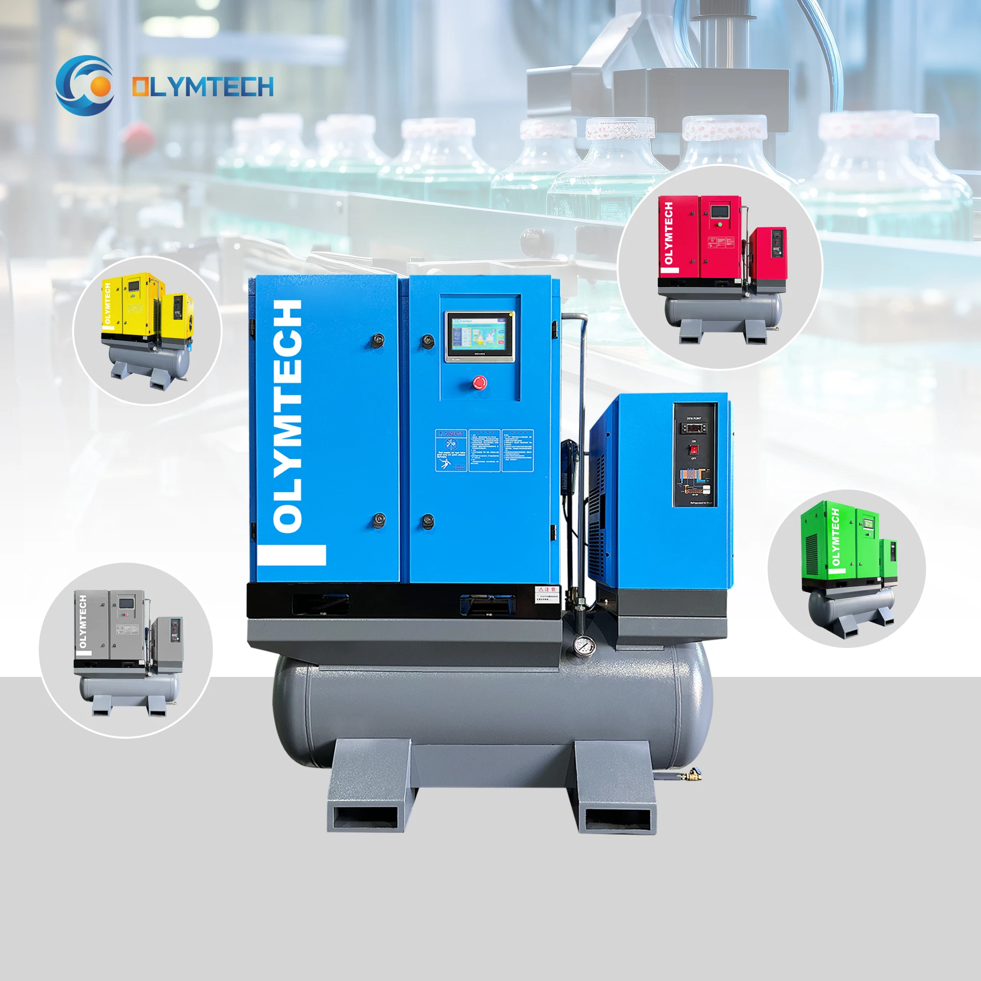 OEM Factory 7.5kw-37kw Silent Rotary Industrial Compressors 15kw-75kw Screw Air Compressor Motor Power 380V 8bar Pressure