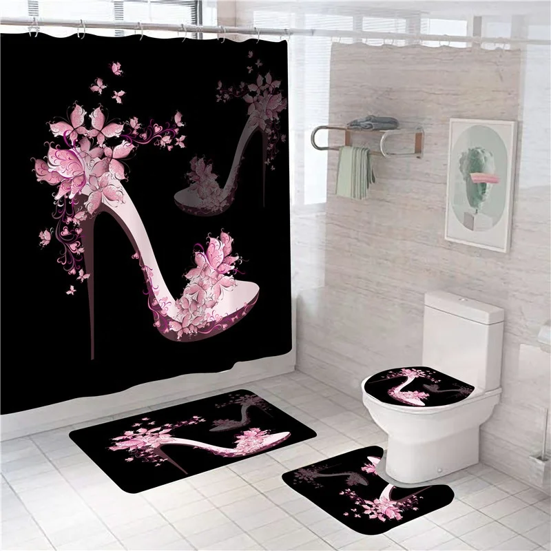
New Arrival Women Shower Curtain Set 4PCS Bathrooms Curtains with Rugs and Carpets 