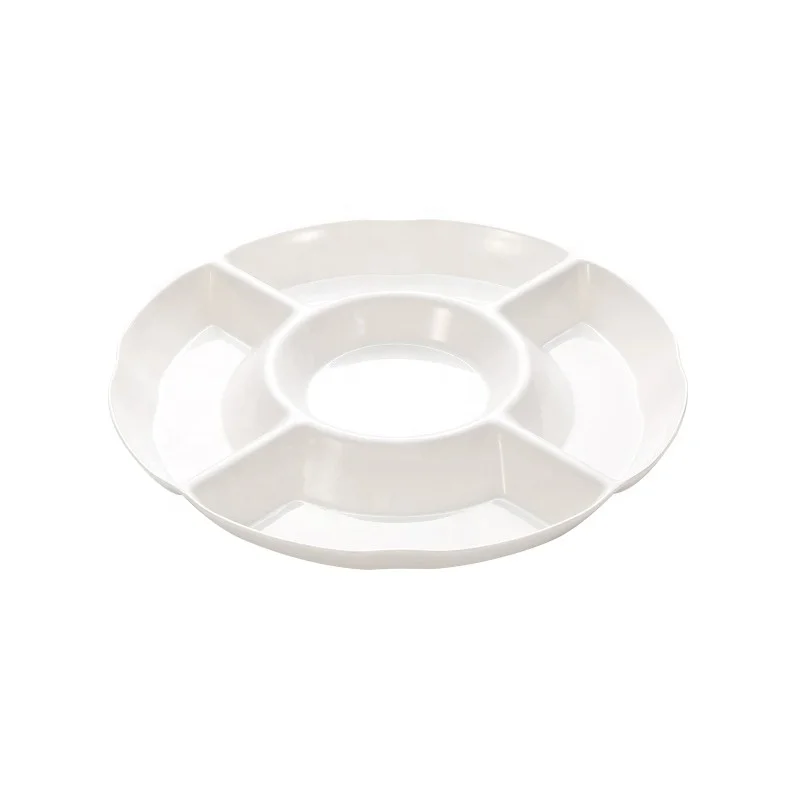 Round Plastic Melamine Fast Food Compartments Divided Lunch Cutlery tray plate for canteen Restaurant