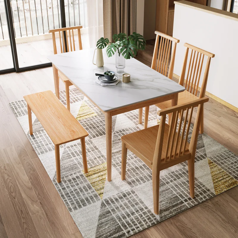 Корейский роскошный современный обеденный стол Linsy из мрамора на 4 и 6 места с резиновыми деревянными ножками стульями Bh2R