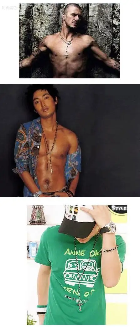 Fashion Black Beads Jesus Cross Rosary Necklace for Women Men