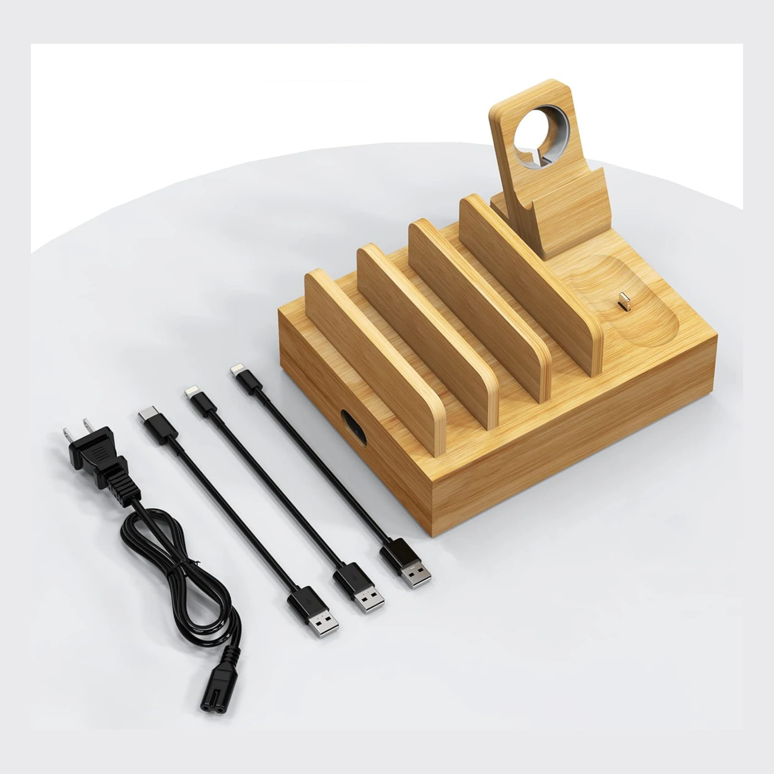 wood phone docking station Bamboo Charging Station Organizer, Fast Charging Station Wood Charging Dock