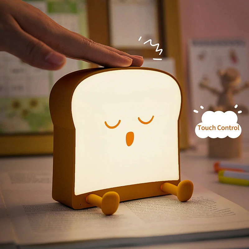 LED Toast Night Light with Timer Dimmable Cute Toaster Lamp Rechargeable Led Lights For Room Children Baby Child Nightlight
