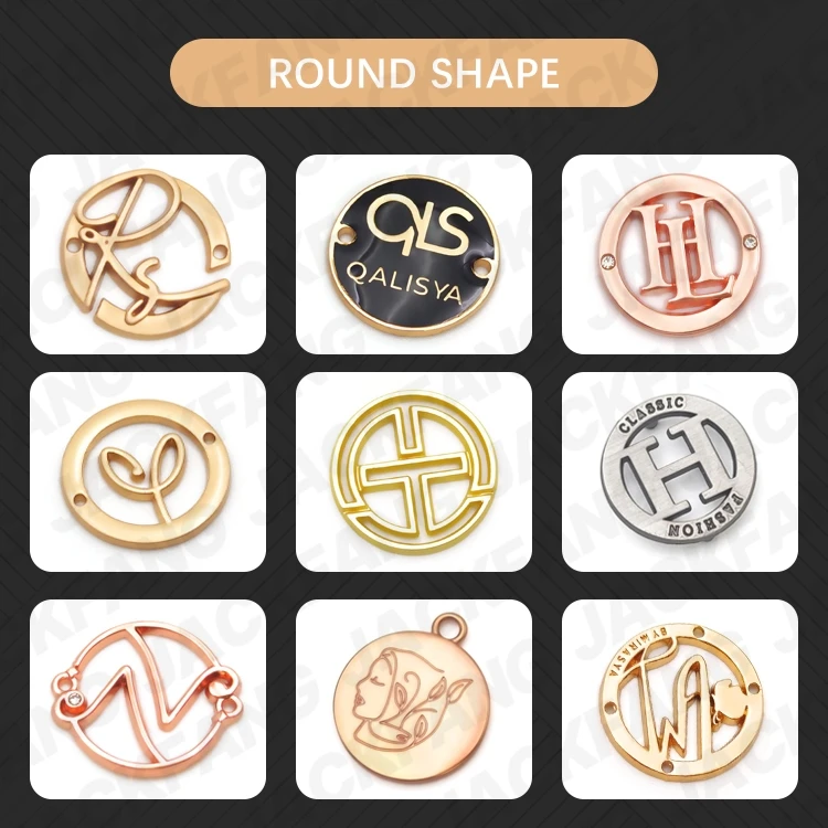 Garment accessories clothing bag hat Shoe scarves embossed custom branding tags metal label logo round blank metal plate