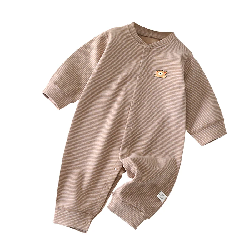 New Baby Velvet Onesie Baby Striped Clothes Boneless Climbing Clothes Autumn And Winter New Children Warm Pajamas