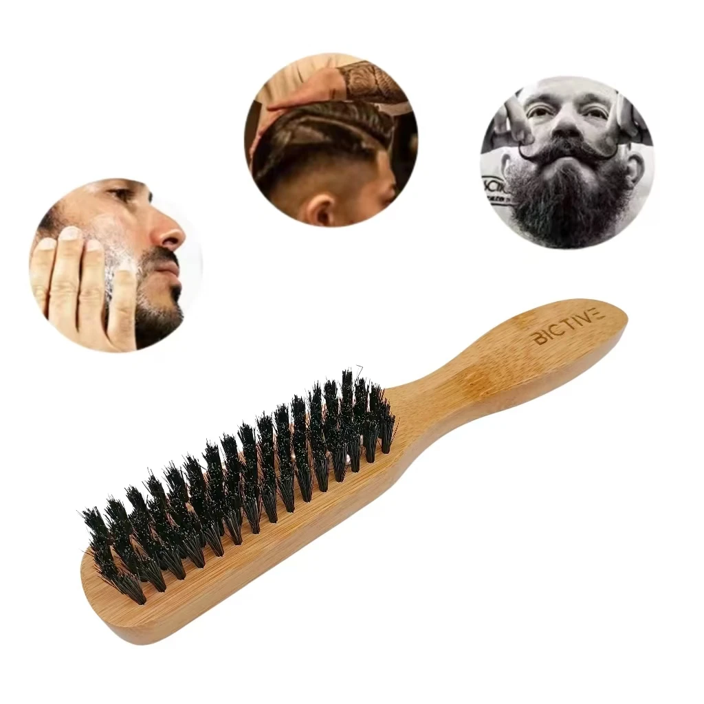 Wooden handle three sides pure pig hair shoe polish brush multifunctional shoe polish brush soft leather shoe brush