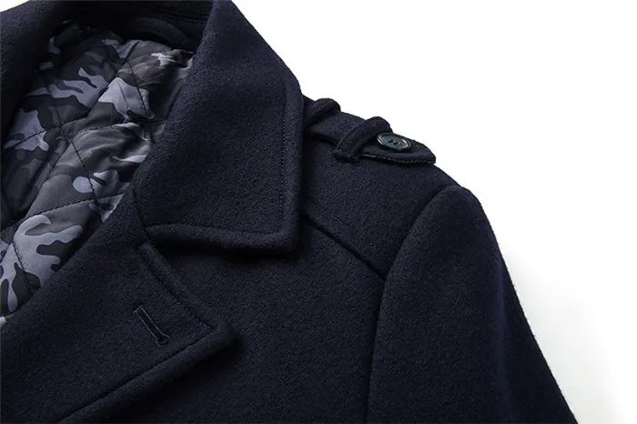 
Winter Classic Wool Padded Men Coat Double Breasted Quilted Men Pea Coat 