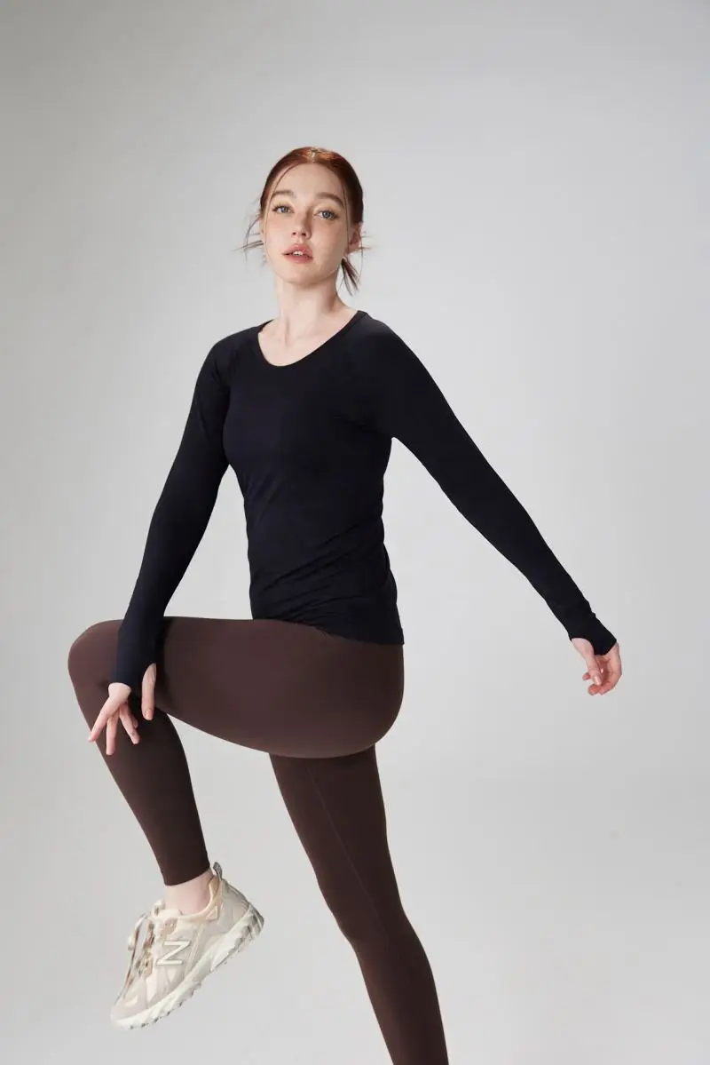 female Seamless waist-slimming thumb hole Long Sleeve Four-way Stretch T-shirts For Woman Sports Yoga Tops