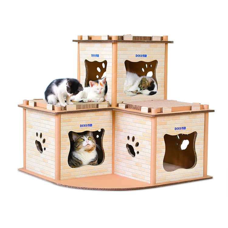 Indoor cat scratcher paper corrugated cardboard pet house for cat