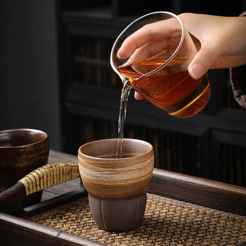 2024 New Japanese Retro Ceramic Kung Fu Tea Cups Espresso Coffee Mugs Eco-Friendly PC Material Boxed for Office & Household Use