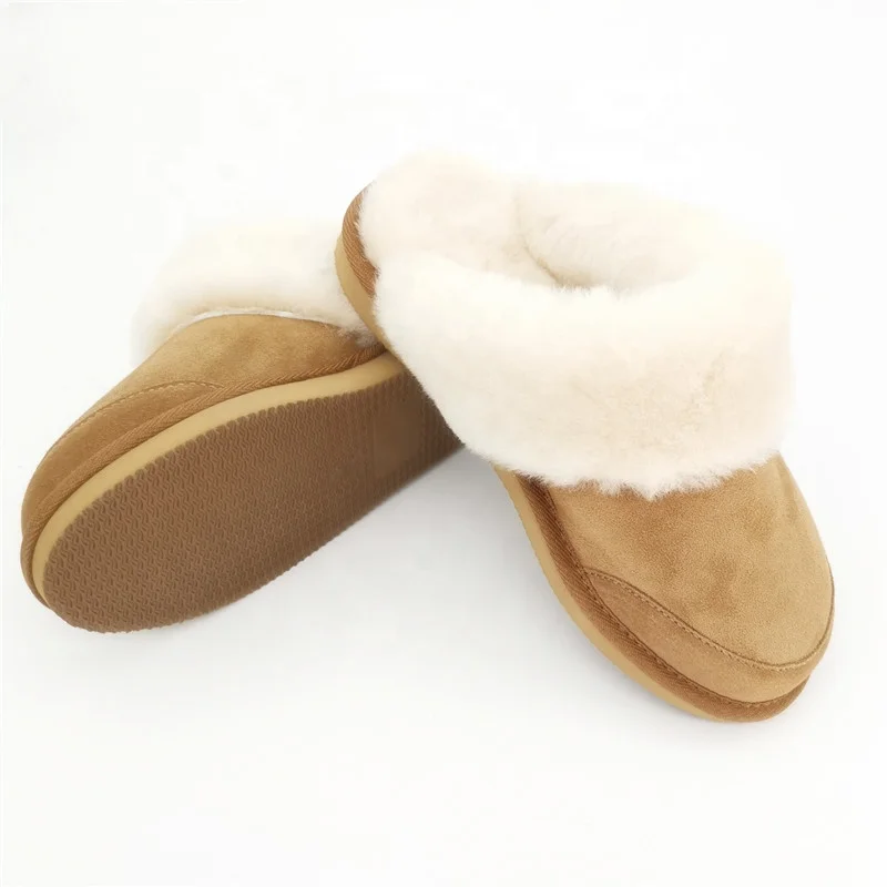 HQS-WS009 Customized classic leather slippers premium quality winter genuine sheepskin slippers for women