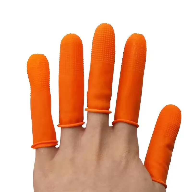 100Pcs Natural Latex Finger Cots Anti-static Orange Rubber Fingertips Cover Disposable Gloves Non-slip Protect Thumb Sleeve