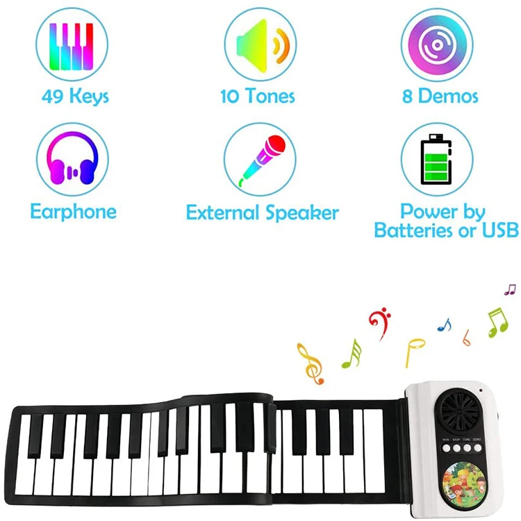 Electronic Flexible Roll Up Midi Music Kids Toy Digital Keyboard Kick Mini Piano