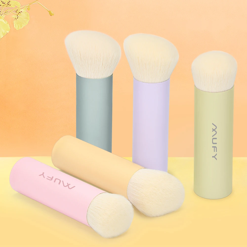 Luxurious Macaron Color Aluminum Handle Soft Nylon Hair Makeup Brush Professional Single Kabuki Blush Brush Eyes Lips Concealer