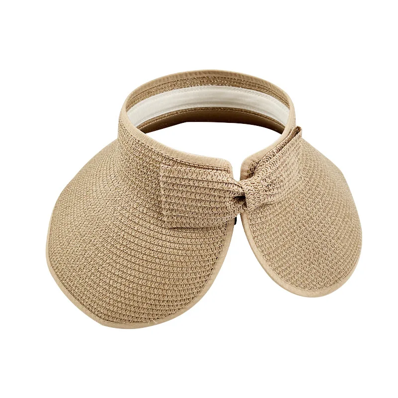 Outdoor ladies summer visors beach hats luxury summer wide brim women printed straw panama hat