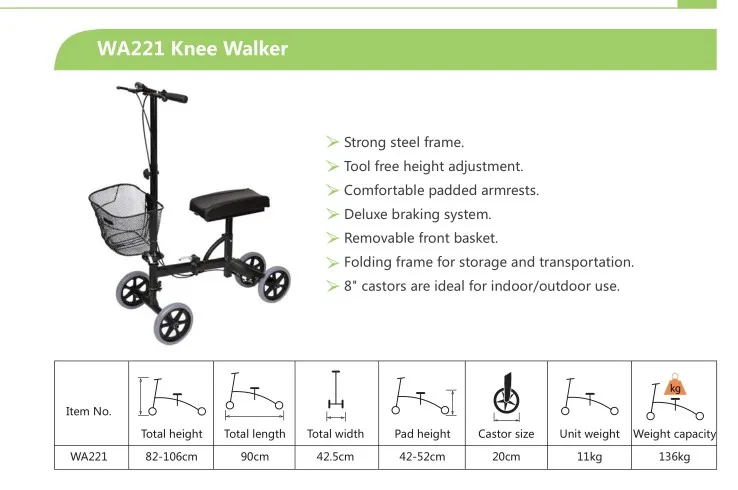 Steerable Knee Walker Scooter Knee Cycle Leg Walker Crutch Alternative Black Disable WA221