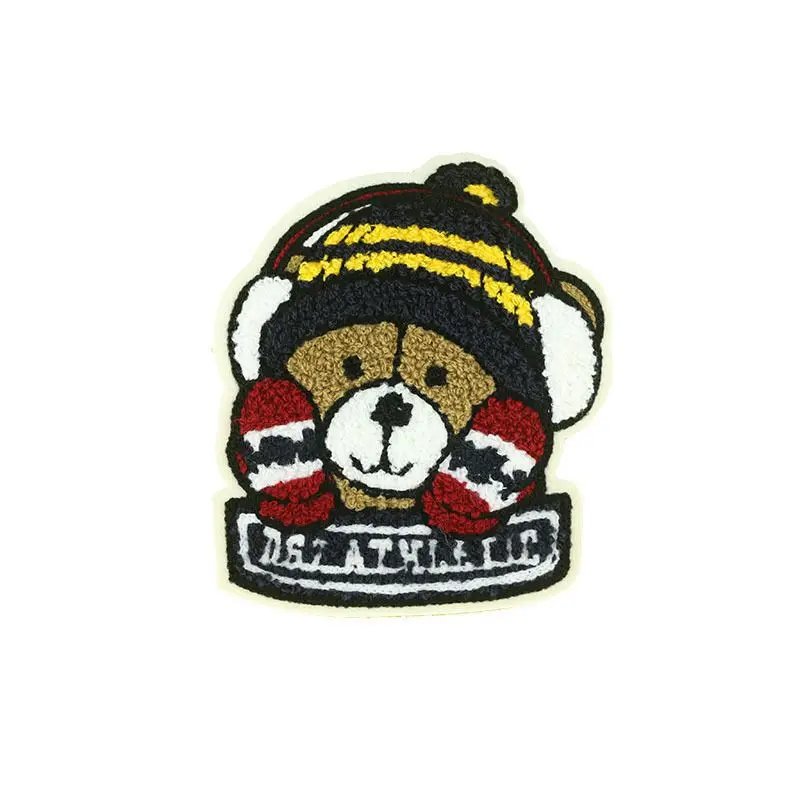 
Custom Cartoon Towel Embroidery Bear Sew On Chenille Patches for Clothing 