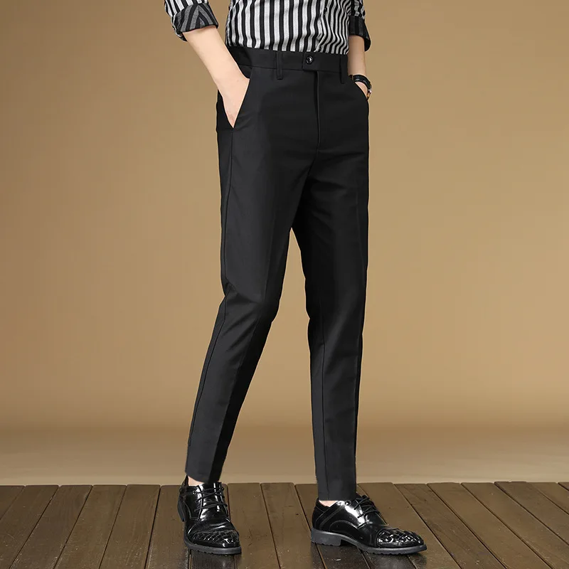 2021 Wholesale Fashion Men Plaid Slim Formal Business Grid Printing Pockets Pants Outdoor Casual Slim Trousers Long Pencil Pants