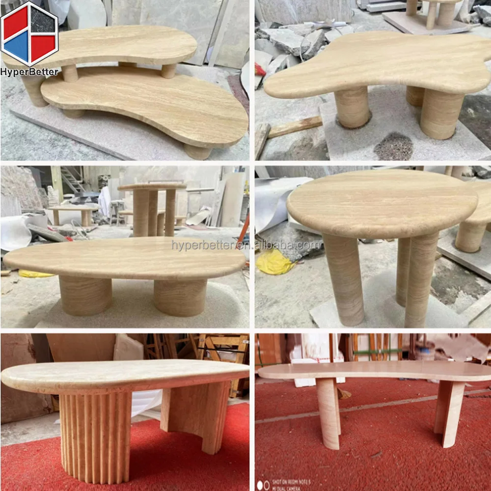 Random shape design travertino tea table