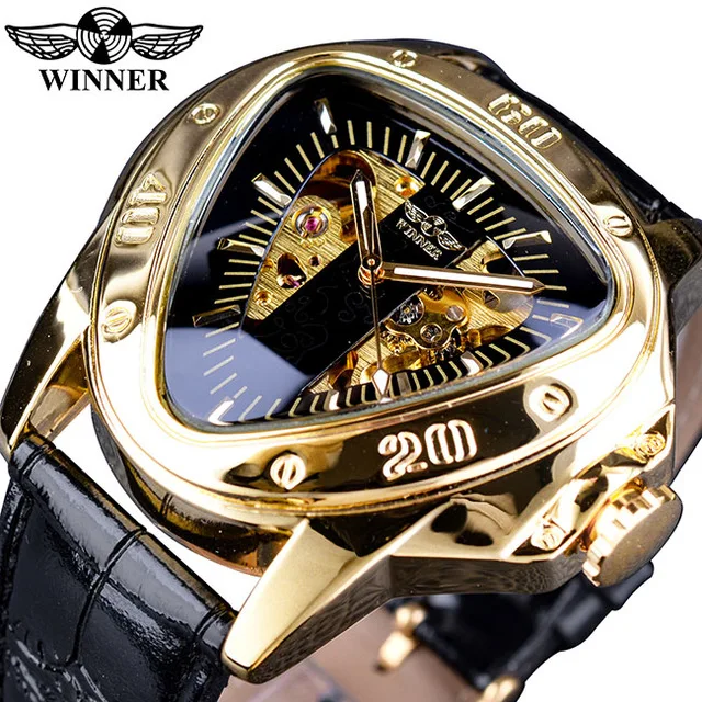 OEM/ODM Winner Watch Men Fashion Steampunk Triangle Golden Skeleton Movement Automatic Mechanical Top Brand Luxury Wrist Watches