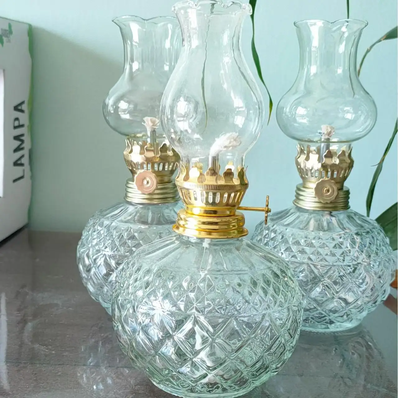 beautiful globe white Glass and Metal burner  Kerosene Oil Lamp for Home