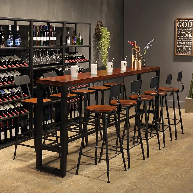 Nordic solid wood bar table and chair combination high table home balcony simple cafe bar table