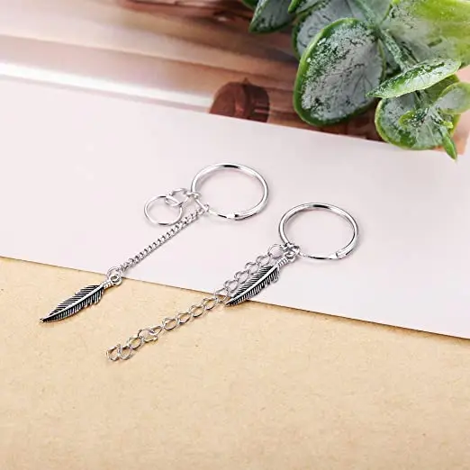 
Long Chain Feather 925 Sterling Silver Hoop Earrings for Women and Men Silver 14K Gold 