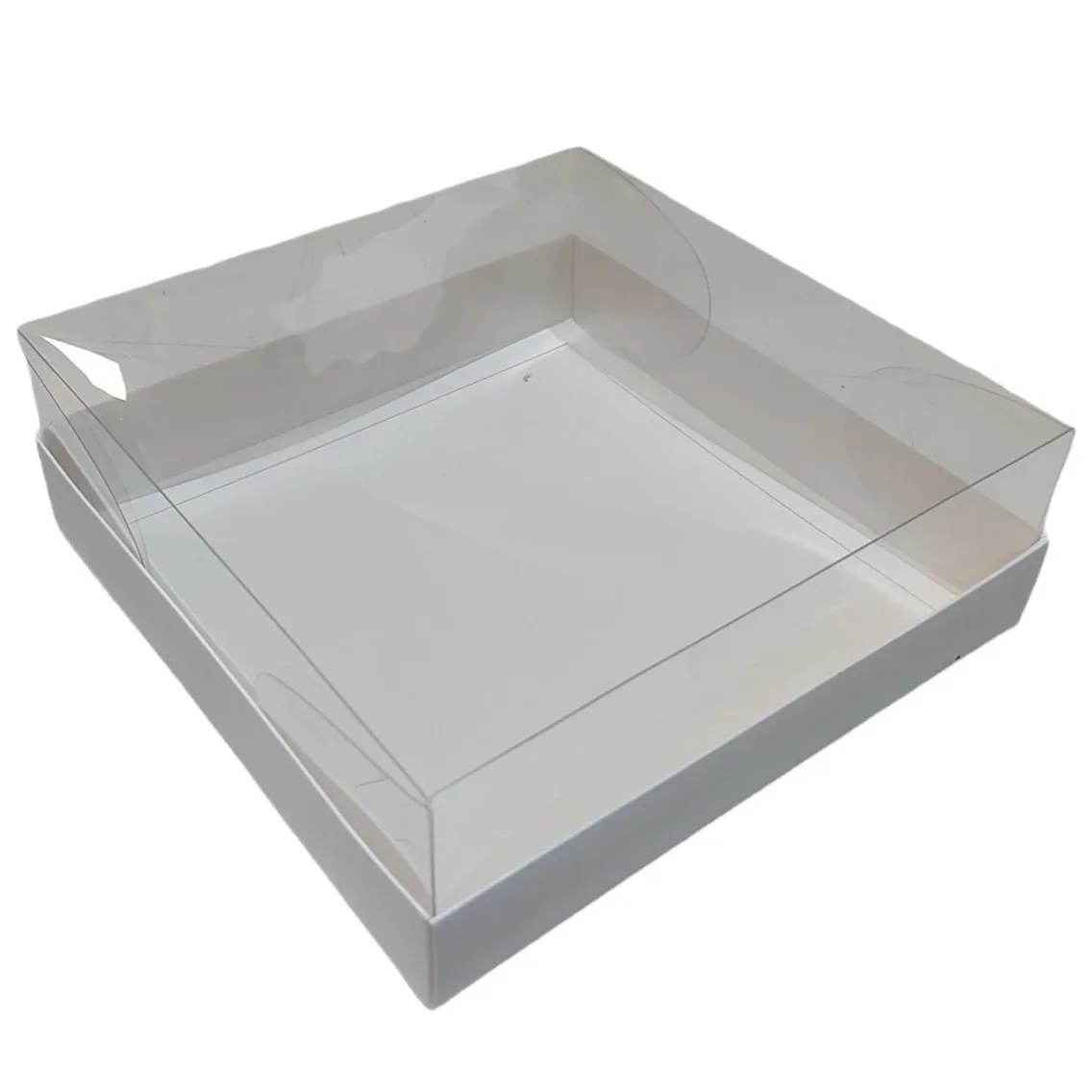 In Stock White Paper Base Square Cake Box Clear Inside Lid 6 10 12 inch Sweet Dessert Bakery Box Fodlding Cardboard PET PVC
