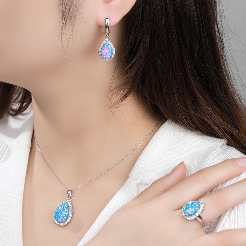 XYOP 2023 Jewelry Jewelry 925 Silver Elegant Blue Opal Jewelry Set Girl Custom Birthday