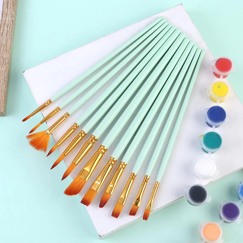 Wholesale Artist Nylon Wooden Handle Watercolor Pens For Art Painting 12-Piece Brush Set