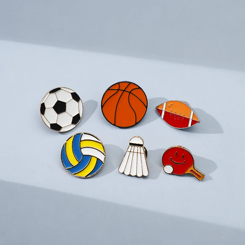 Football basketball badminton and other sports equipment cartoon brooches sports enthusiasts drip oil metal personalized badges