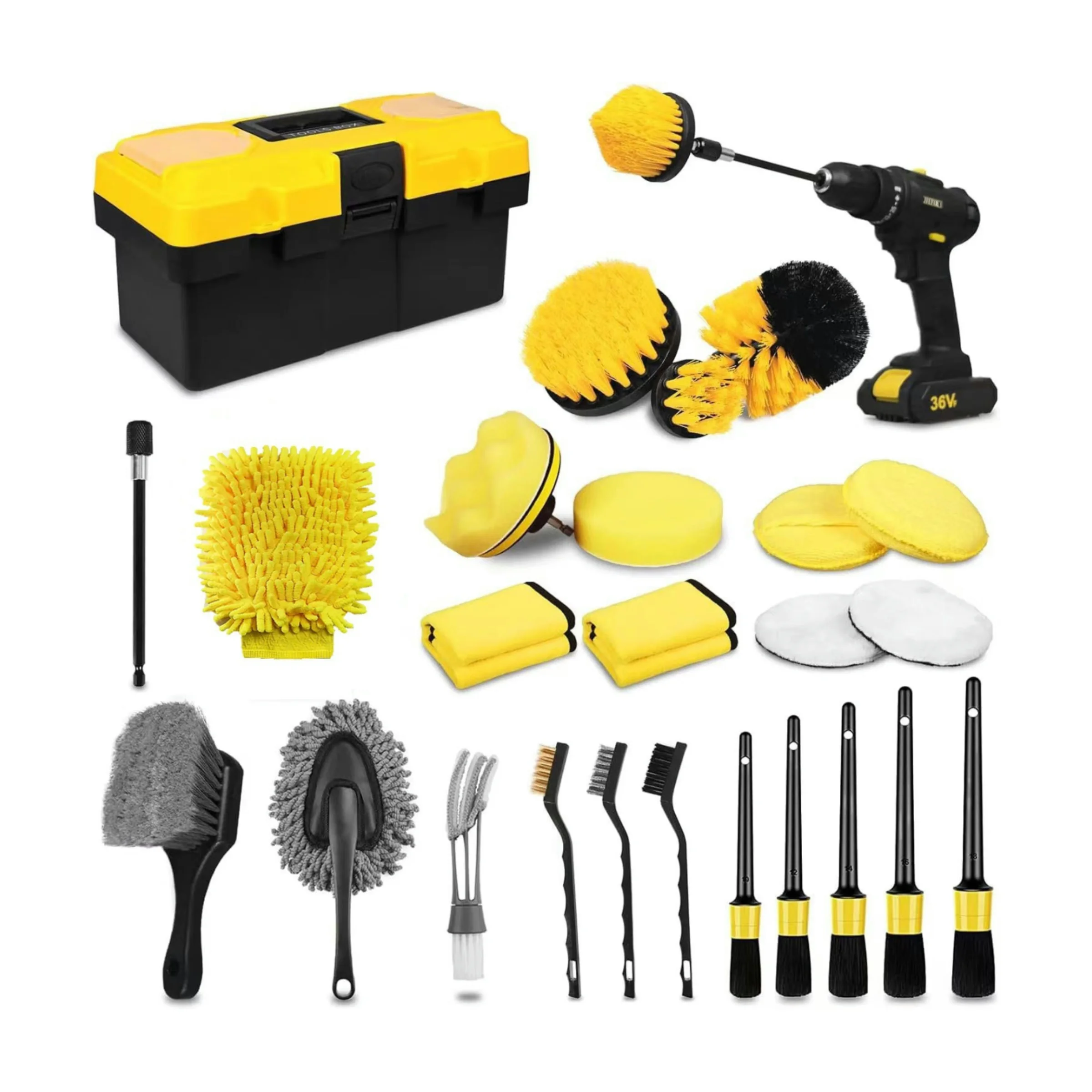 27 Pcs Car Detailing Kit Detailing Brush Set  Auto Detailing Drill Brush Set Car Wash Kit Cleaning Tools Kit