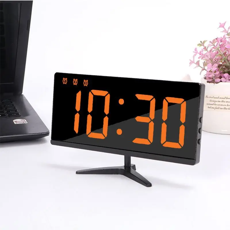 KH-CL130 Digital Temperature Calendar Display Large LED Mirror Alarm Clock With USB Charger
