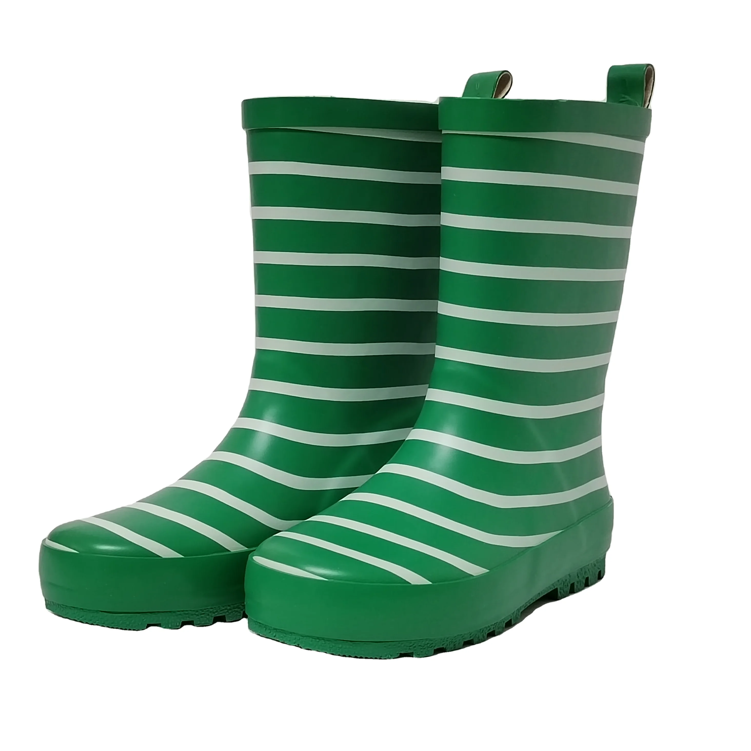 white stripe green lining waterproof rubber rain boots for children