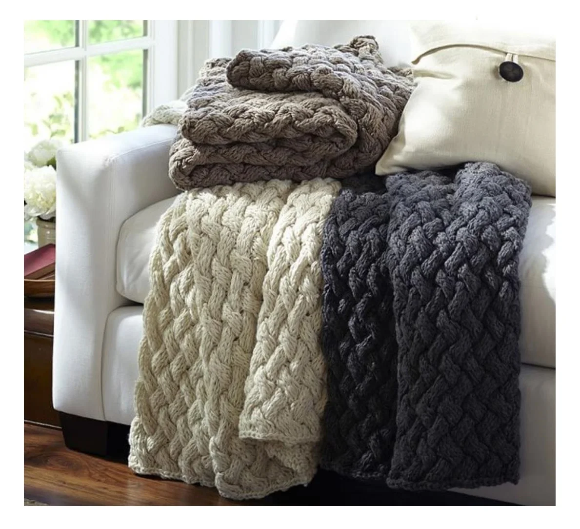 SZPLH Very warm cross hand knit plaid throws and blankets
