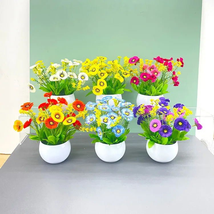 Yopin-2312 Artificial Poppy Flowers With Pot Home Decor Real Touch Potted Poppy Flowers