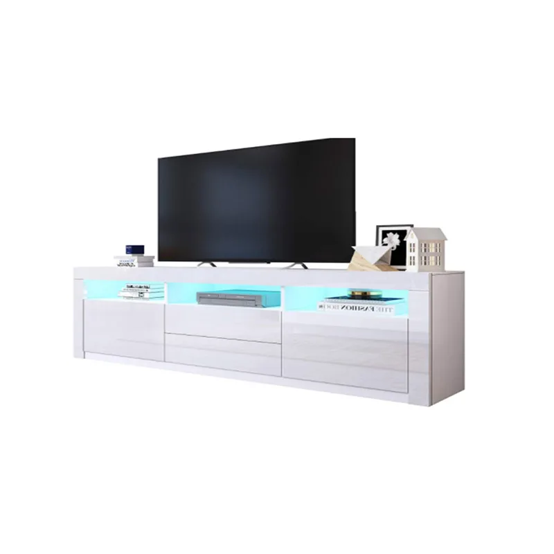 Домашнее использование деревянный высокоглянцевый белый RGB светодиодный современный шкаф для телевизора