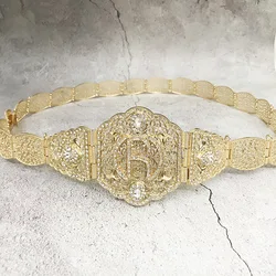 Morocco High Quality Jewelry Belt Women Dress Belt Gold Color Mintgreen Crystal Belly Chain Hollow Jewelry Gift Webbing Belt