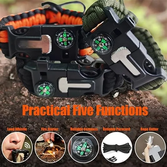 Hot Selling 550 Paracord Survival Bracelet 5 in 1 Adjustable Size Paracord Compass Rope Bracelet for Camping